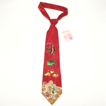 (Star Shu Beno) Red Underwater World Original Silk Tie Octopus Dobo Fish Hippocampus Turtle Combination