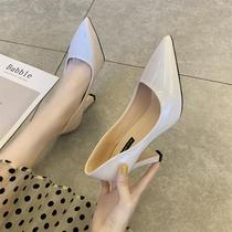 2021 new high heels womens thick and wild pointed nude girl French net red student Korean summer single shoes