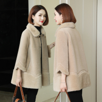zqqz cashmere coat female mink fur collar long leather wool one new wool fur coat D341