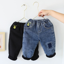 Baby pants winter 2021 New 1-4 years old boy foreign style plus velvet jeans baby Foreign style thick winter tide