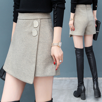 Woolen culottes womens 2020 autumn and winter new Korean version of high waist thin irregular woolen boots and pants wear a-line shorts outside