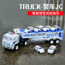 Large inertial container truck double-layer transport trailer flat container truck model simulation boy toy car