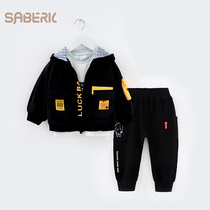 Small shell baby childrens clothing three-piece spring and autumn clothes new male baby wear suit girl hooded jacket