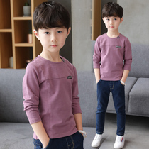 Boys long-sleeved T-shirt 2021 new spring and autumn season childrens top large childrens t-shirt round neck pullover Korean version of the tide