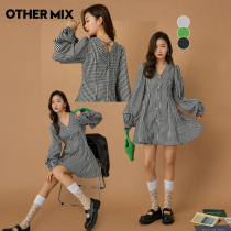 OtherMix Heben Windy Dress Dress Woman 2022 New High Waist Lantern Sleeve A Character Plaid Skirt