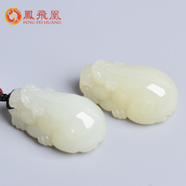 Hetian Jade three-dimensional male and female pendant couple jade pendant jade pendant natural necklace female belt certificate