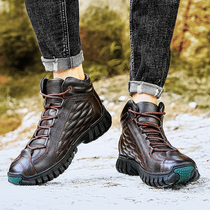 Tide Card Leather Shoes Man Genuine Leather 100 Lap Waterproof Thickened Outdoor Plus Suede Warm Winter Non-slip High Helps Men Snowy Boots