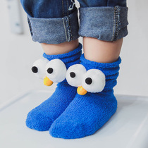 2019 Personality Creative Sesame Street Big Eye Coral Fleece Warm Stacks Childrens Socks