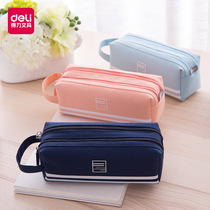 Deli pen bag large capacity canvas Korean simple girls small fresh cute creative high school junior high school primary school students stationery bag stationery box pencil box pencil bag female junior high school large capacity pencil bag