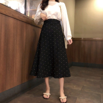Big code High waist covered meat half body dress A character fat younger sister with a slim fit 100 lap fit for calf coarse polo dot skirt