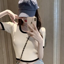 celine pianna new low collar short sleeve T-shirt woman summer workout 100 hitch short hit color knit undershirt