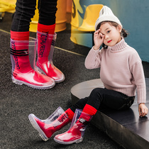 2-6 years old male and female children transparent with colored socks rain shoes Korean catwalk children high non-slip rain boots