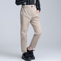 Boy card its color pants plus suede children beige Fat girl casual long pants Elementary school uniforms pants black Western pants