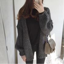 2021 Autumn New Korean lazy wind long sweater coat women loose slim knitted cardigan short