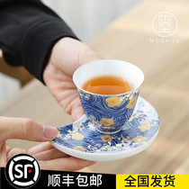 Moshou simple Japanese kung fu tea set ceramic hand-painted single cup white porcelain cup tea cup tea cup Master Cup
