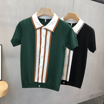 Tide brand spring and autumn lapel collar personality short sleeve sweater mens British style fashion trend color cardigan foreign sweater sweater