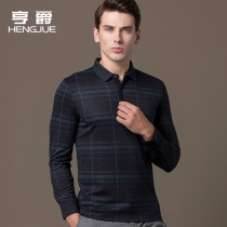 Spring Dress Long Sleeve T-Shirt Male Plaid Flap Collar Compassionate Middle-aged Men Polo Shirt Dad Dress Spring Clothes Thin