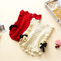 Korean version of childrens clothing autumn girls pure cotton knitted vest sweater children wild waistcoat baby waistcoat