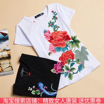 Ethnic Style Womens T-shirt Top Summer Dress Embroidery Short Sleeve T-shirt Cotton Chinese Style Embroidery Plus Size Slim base shirt