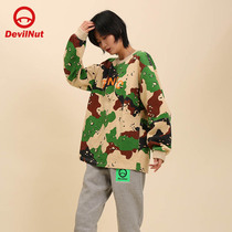 DEVIL NUT Tide brand demon men and women with camouflage wide collar loose long sleeve T-DNFC AET