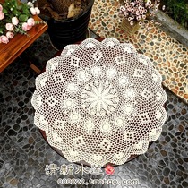 Fresh water lotus handmade crochet hook hook round table small cover cloth towel cotton simple round beige 55-60cm