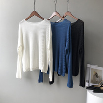 Explosive round neck pullover sweater blouse women 2021 spring Korean version of loose hollow bottomed top female G9863
