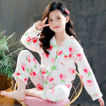 Childrens pajamas Spring and Autumn cotton long-sleeved thin suit Girls little girl Princess childrens cartoon home clothes