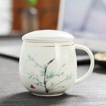 White porcelain tea cup ceramic Chinese household filter cup with lid Office conference cup tea separation tea cup