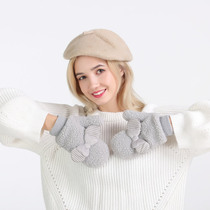 Japanese Exploits Butterfly Knot Teddy Suede Necklace With Lady Gloves Double Layer Thickened Warm All Finger Women Gloves Winter