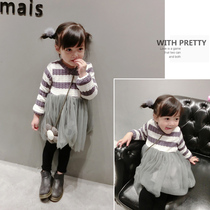 Girls 2020 Sweet Winter Striped Knitted Padded Doll Dress Kids Dress Send Small Bag 721P
