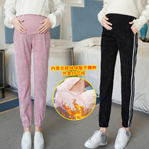 Pregnant women casual pants winter fashion new corduroy pregnant women sports pants wear striped plus velvet padded belly pants