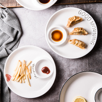 Dumpling plate with vinegar plate ceramic dumpling plate seasoning grid home cold dish Creative shrimp eating dumpling special plate