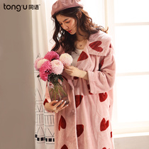 Same language autumn and winter coral velvet pajamas female thick sweet cute robe girl winter warm flannel bathrobe