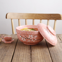 Instant noodle bowl with lid large lunch box Japanese ceramic set hotel home ramen bowl canteen tableware