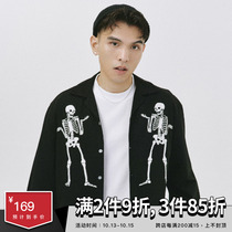 SAMESAME21AW helpless skeleton Prince Cuban collar shirt mens Tide brand printing casual loose tooling autumn