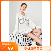 LILY Spring new loose outline Shoulder Sleeves White creamy striped shirt female 120130C4619