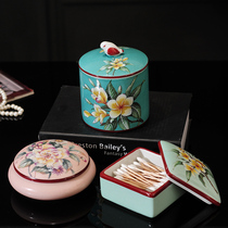 Chinese ceramic bathroom cotton swab box Jewelry box storage box Living room candy can creative American bedside table jewelry box