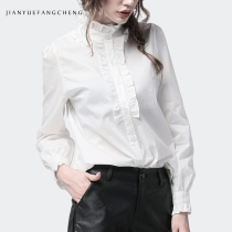 Spring fungus edge white shirt top Womens long-sleeved lantern sleeve OL professional bottoming shirt high-neck Western style shirt