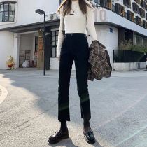 Spring and Autumn 2021 New High Waist Black Jeans Women's Straight Chic Skinny Eight Small Pants Spring