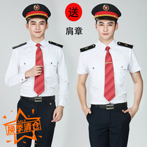  Jinhang 2011 summer railway overalls High-speed rail train shirt Mens slim-fit white short-sleeved shirt College