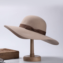 Autumn and winter new Australian sheep sheep round cornice wide edge retro dome wool topper concave shape hat female felt hat warm