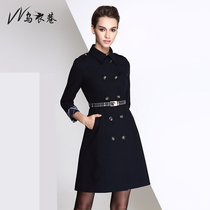 Wuyi Lane winter double-breasted long professional coat European and American style slim uniform overcoat windbreaker commute