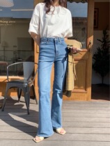 2021 early spring new Korean version of light blue slim high-waisted jeans women show thin and high washed micro-la pants trousers