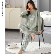 Pajamas Womens Spring and Autumn Long Sleeve Cotton Loungewear Casual Checkerboard Checkerboard Trousers Fall Winter Thin Plus Size Set