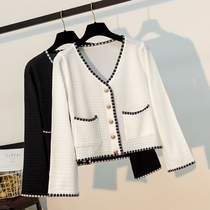 Knitted cardigan Womens Spring and Autumn Sweater short coat long sleeve small fragrant Ice Silk early autumn thin coat
