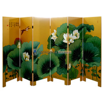 Yangzhou lacquerware neoclassical lacquer art home decoration yellow painting fragrance Qingfuyuan six-fold screen partition customization