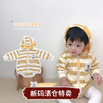 Baby clothes hooded double coat crawling clothes baby jumpsuit baby jumpsuit triangle ha clothes newborn out clothing spring and autumn