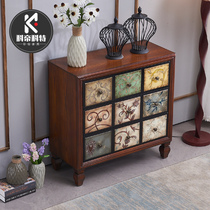 American cabinet of drawers solid wood retro side cabinet bedroom cabinet short cabinet drawer cabinet storage cabinet European style storage cabinet
