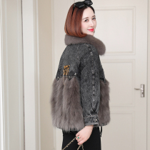 zqqz2021 winter new denim raccoon wool Pike coat female fox fur collar young fur coat 2181