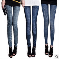 Spot high stretch size imitation denim leggings autumn and winter ankle-length pants